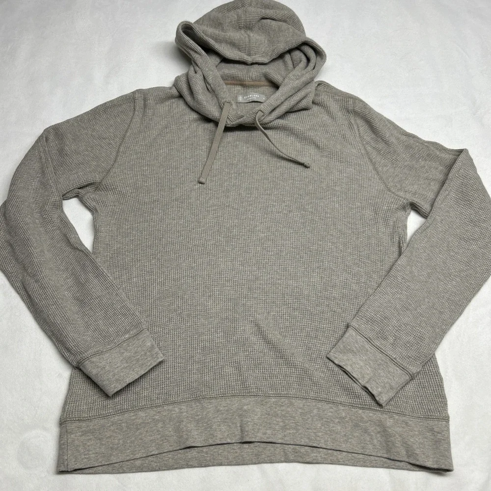 Everlane Womens Medium Waffle Knit Hoodie Grey Pullover Cotton Long Sleeve - Picture 1 of 8